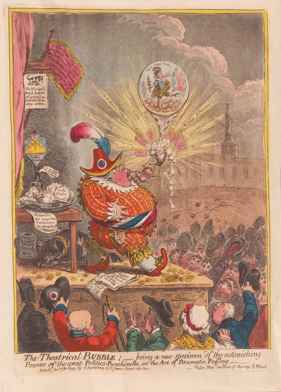 Die Theatralische Blase: ein neues Beispiel der erstaunlichen Kräfte des großen Politico-Punchinello in der Kunst des dramatischen Aufblasens von James Gillray