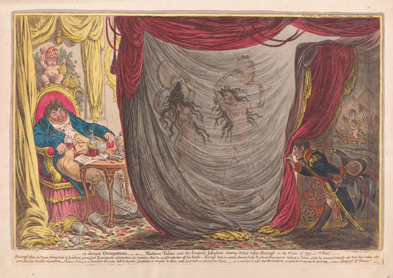 __ ci devant Occupations, oder Madam Talian und die Kaiserin Josephine tanzen nackt vor Barrass im Winter 1797 - eine Tatsache! von James Gillray