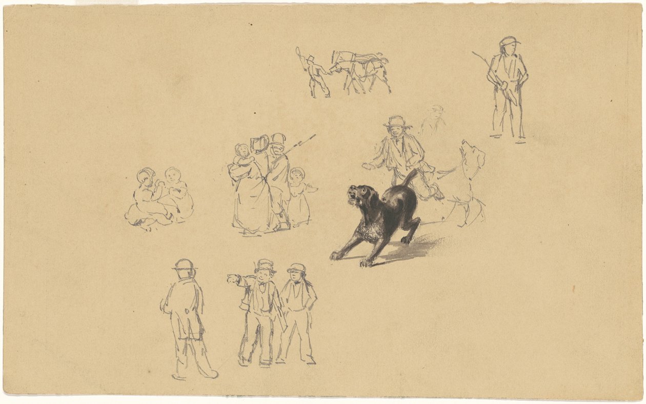 Belleneder Hund und Studien für "Militia Training" von James Goodwyn Clonney