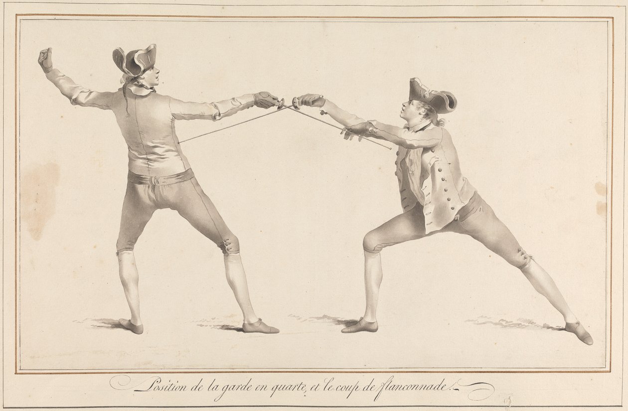 Position der Wache in Quarte und der Flanconnade-Stoß von James Gwin