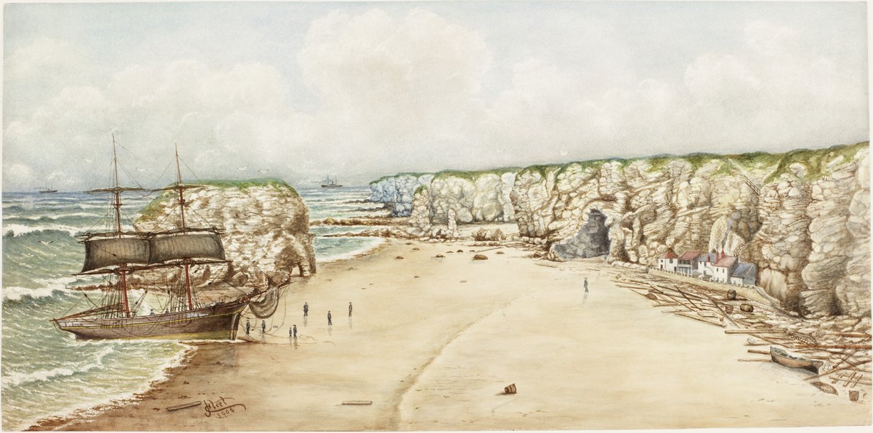 Brigg auf Grund bei Marsden Rock von James Henry Cleet