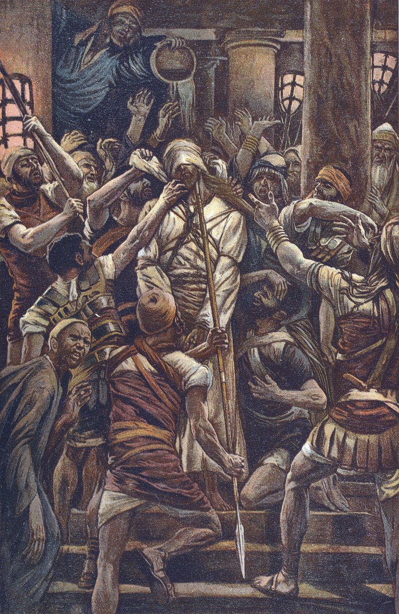 Christus verspottet im Haus des Joseph Kaiphas von James Jacques Joseph Tissot