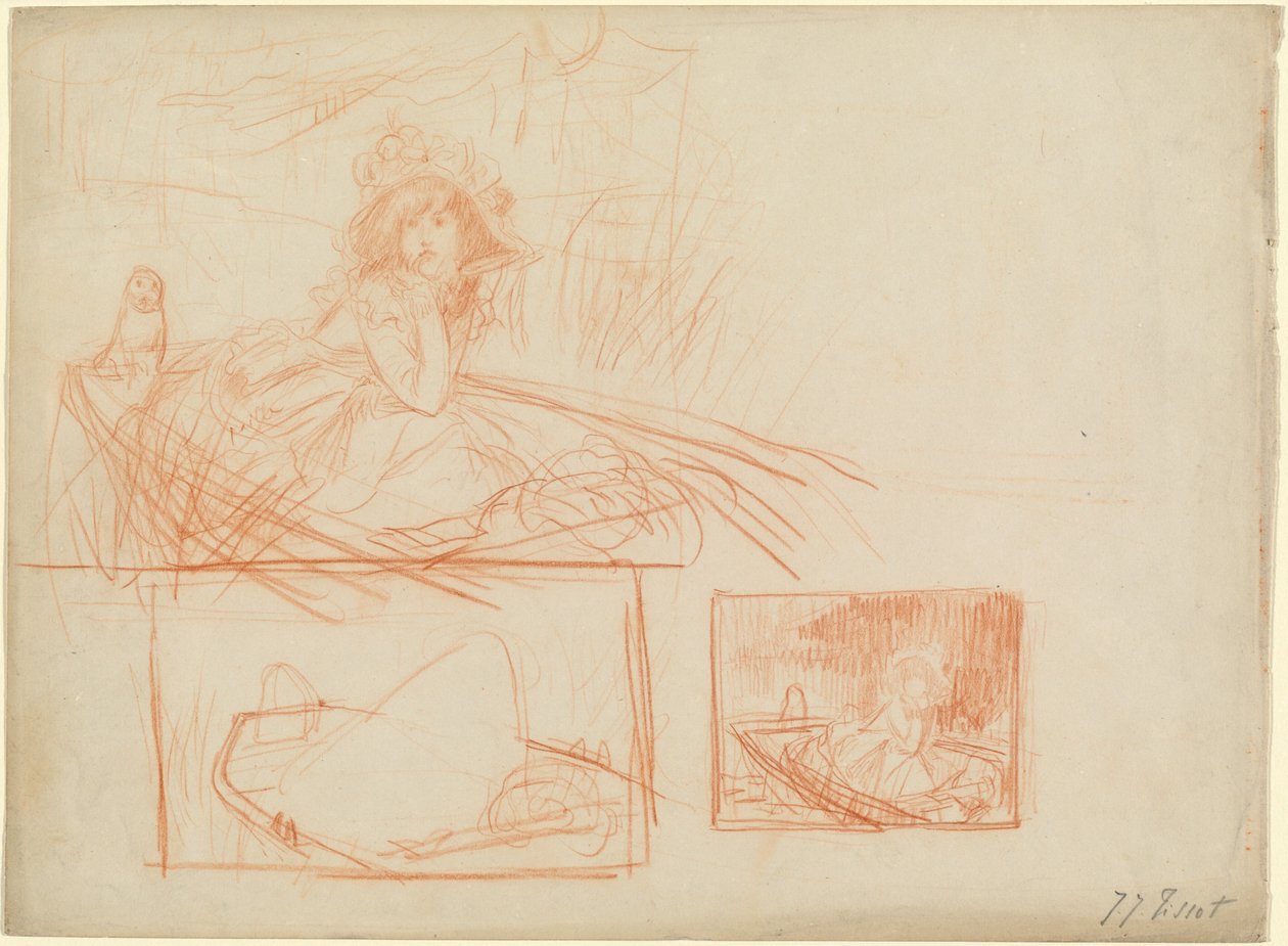 Nachdenkliches Mädchen in einem Boot von James Jacques Joseph Tissot
