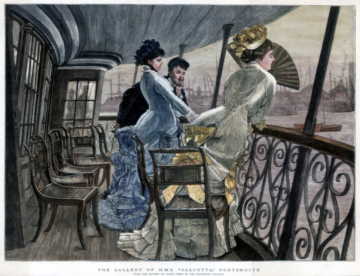 Die Galerie der H.M.S. Calcutta, Portsmouth, um 1850-1900 von James Jacques Joseph Tissot