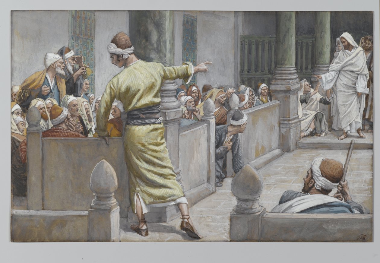 Der geheilte Blinde erzählt seine Geschichte den Juden, Illustration aus Das Leben unseres Herrn Jesus Christus, 1886-96 von James Jacques Joseph Tissot