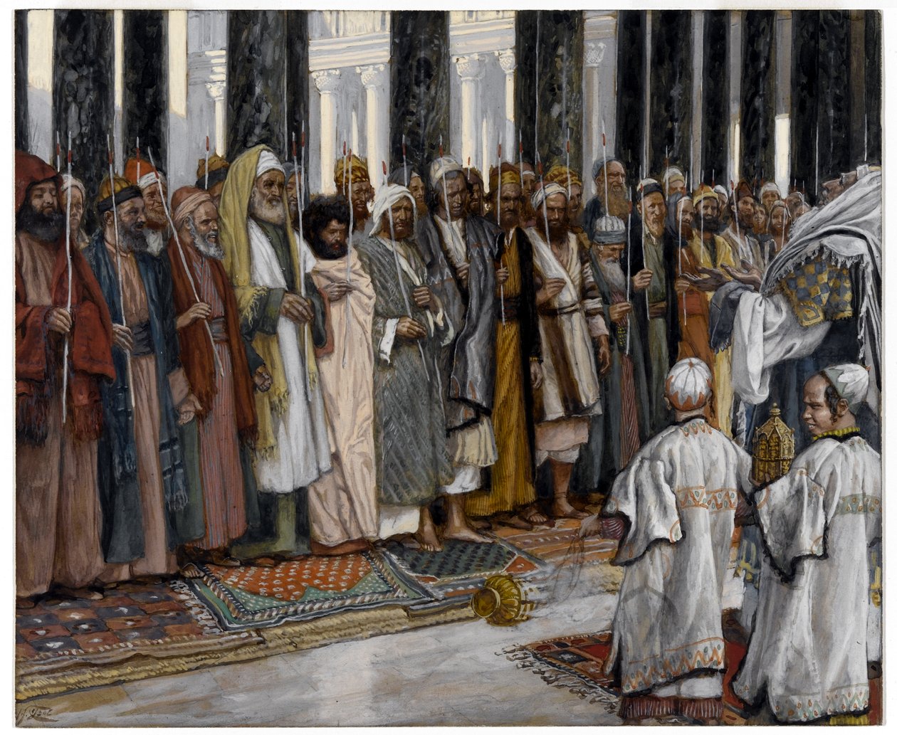 Die Prüfung der Freier der Heiligen Jungfrau, Illustration für Das Leben Christi, ca. 1886-94 von James Jacques Joseph Tissot