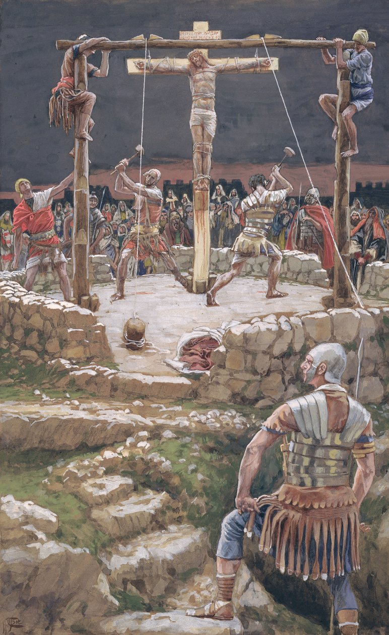 Das Einsetzen des Kreuzes, Illustration für Das Leben Christi von James Jacques Joseph Tissot