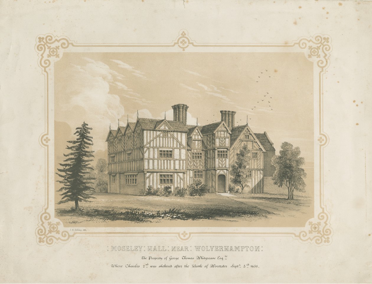 Bushbury - Moseley Old Hall: Lithographie von James Kellaway Colling