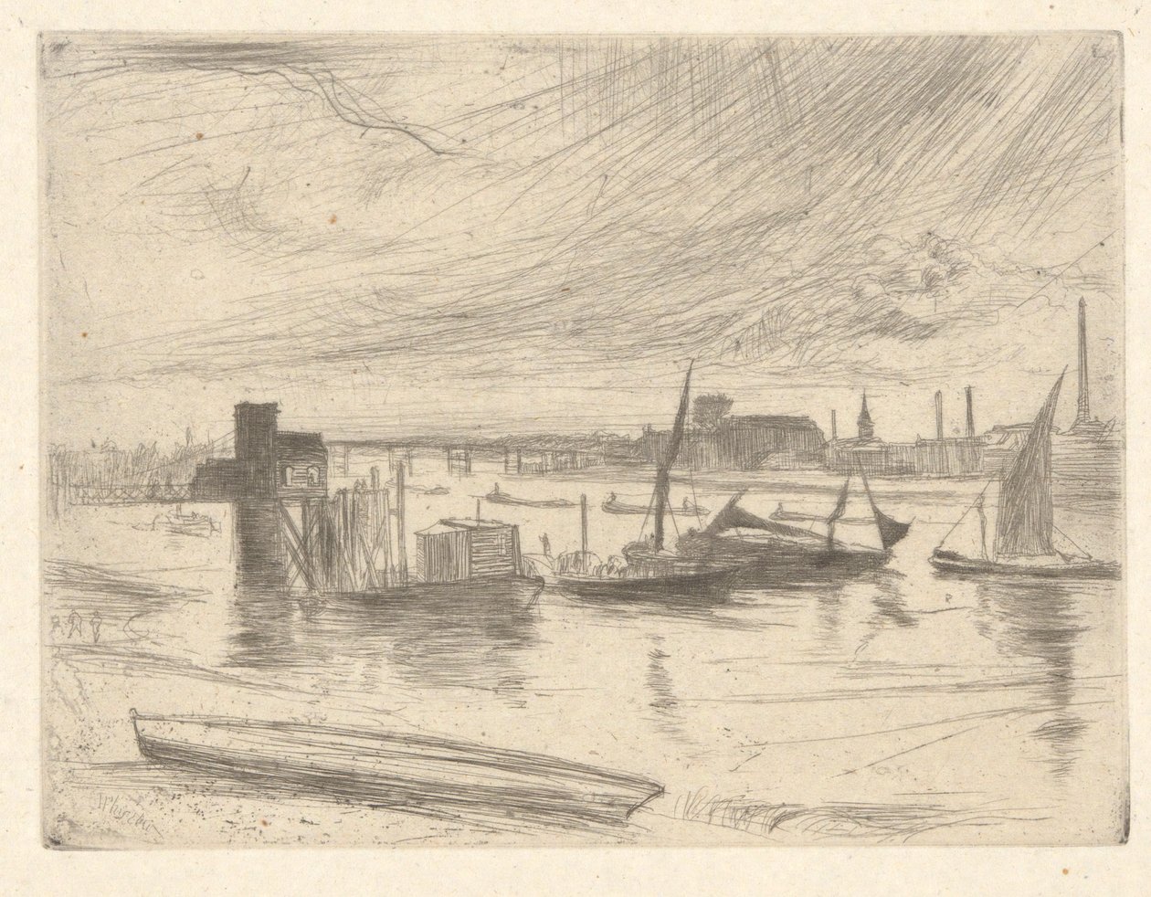 Battersea Morgendämmerung (Cadogan Pier), aus der Thames Set von James Abbott McNeill Whistler