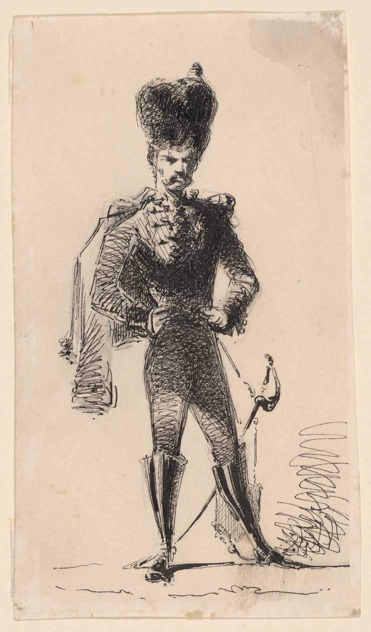 Husar (recto) Mann mit Zylinder und verbundenem Kopf (verso) von James Abbott McNeill Whistler