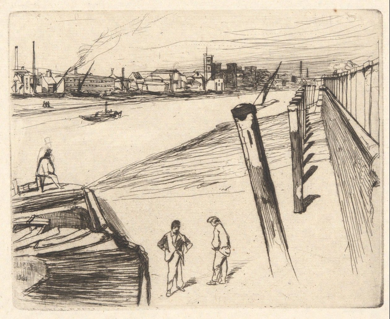 Millbank, aus der Themse-Folge (Eine Serie von sechzehn Radierungen mit Ansichten der Themse und anderen Motiven) von James McNeill Whistler