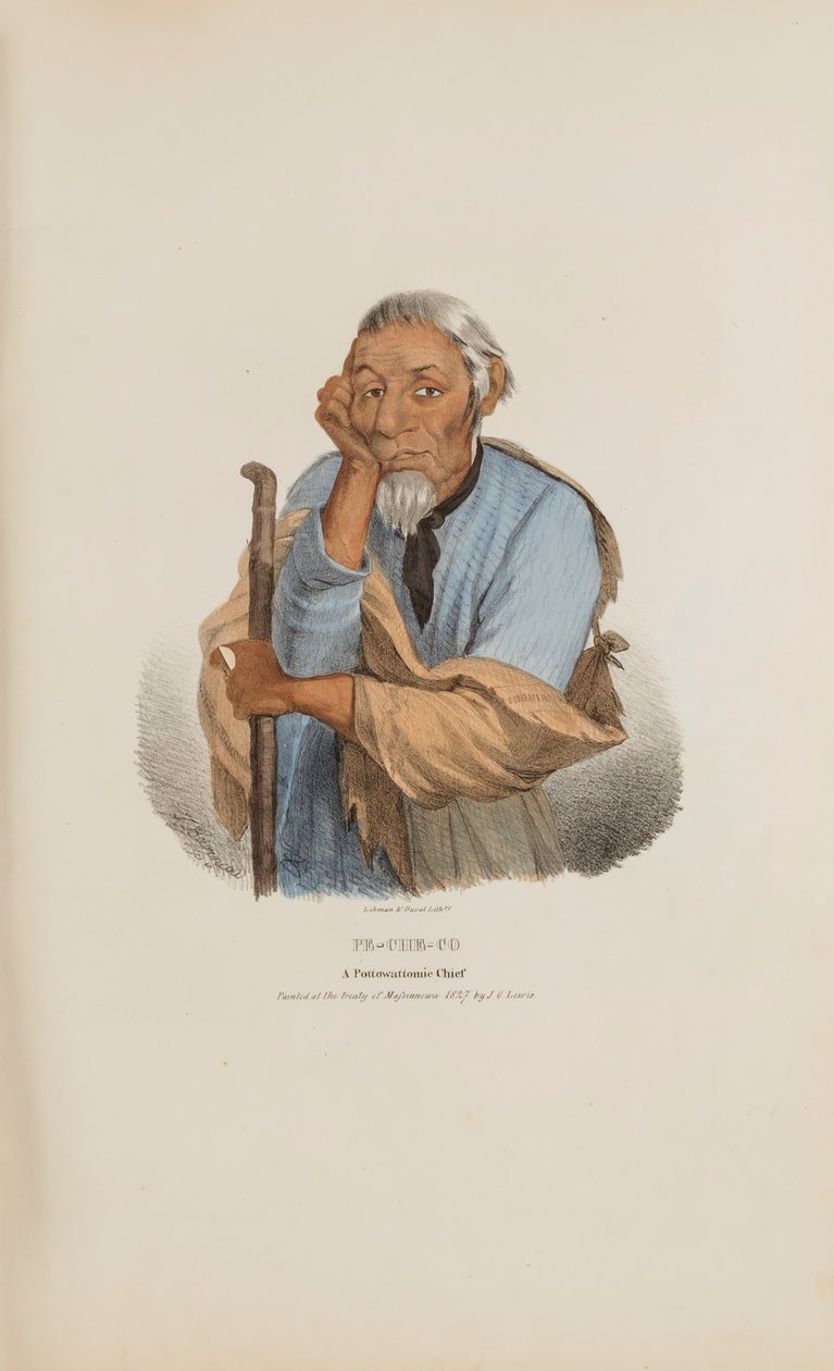 PE-CHE-CO; Ein Pottowattomie-Häuptling, aus The Aboriginal Portfolio von James Otto Lewis