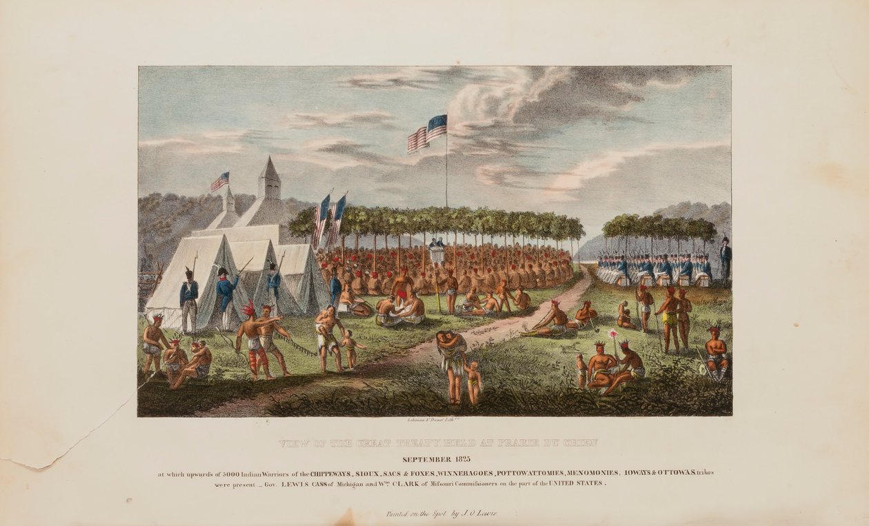 Ansicht des großen Vertrags in Prairie Du Chien, September 1825, aus The Aboriginal Portfolio von James Otto Lewis