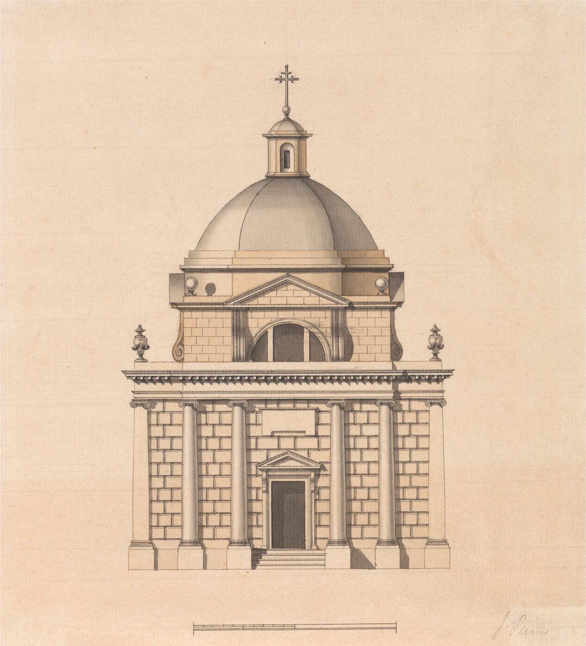 Entwurf für einen Tempel auf quadratischem Grundriss mit Kuppel: Aufriss von James Paine