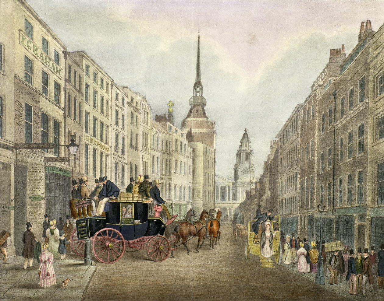 Der Cambridge Coach verlässt den Belle Sauvage Yard, Ludgate Hill von James Pollard