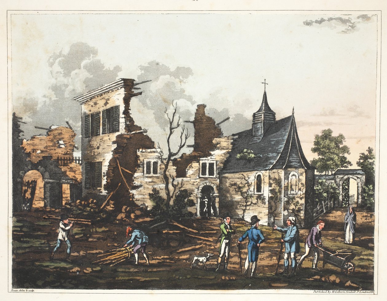 Schloss Hougoumont: Eine Ansicht des Inneren, reduziert auf einen Trümmerhaufen von James Rouse