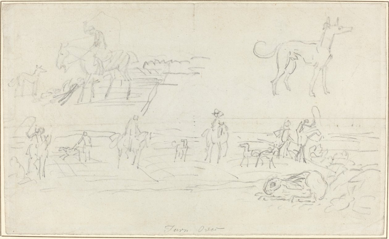 Jäger mit Hunden und einem kauernden Hasen [recto] von James Seymour