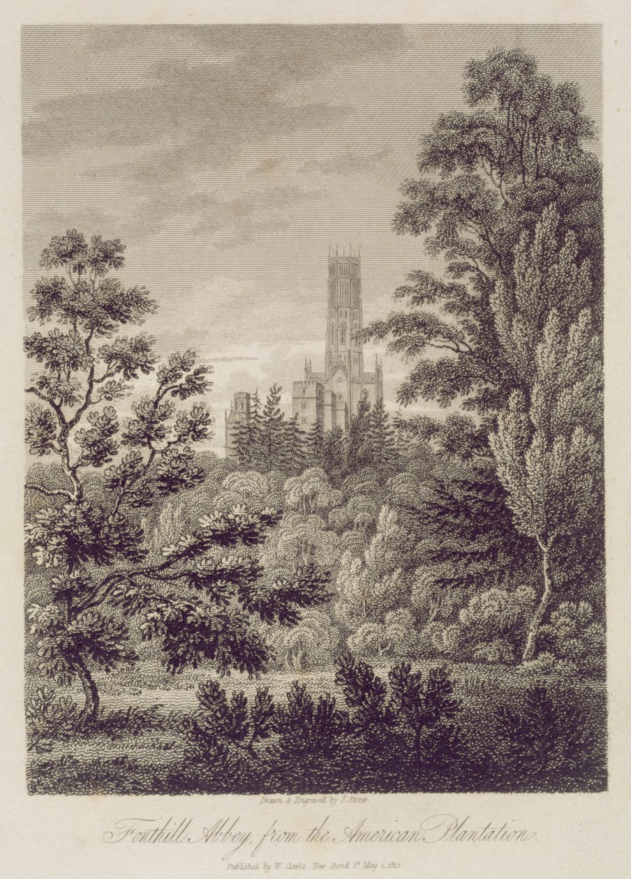 Fonthill Abbey von der amerikanischen Plantage, veröffentlicht von W. Clarke, New Bond Street, 1812 von James Storer