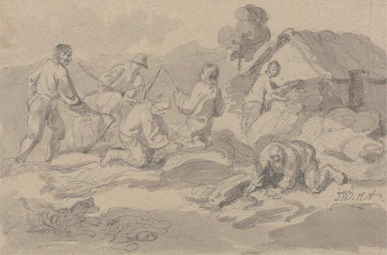 Bauernarbeiter beim Dreschen von Korn von James Ward