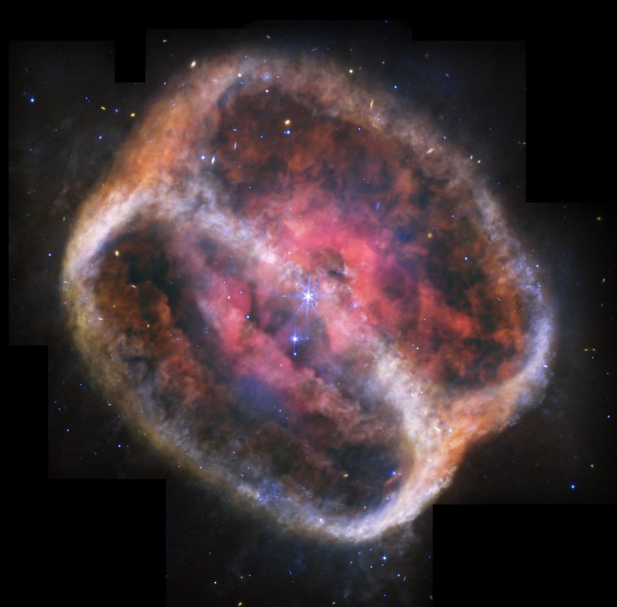 Energiegeladene Darstellung eines sterbenden Sterns im Fokus von James Webb Space Telescope (NASA)