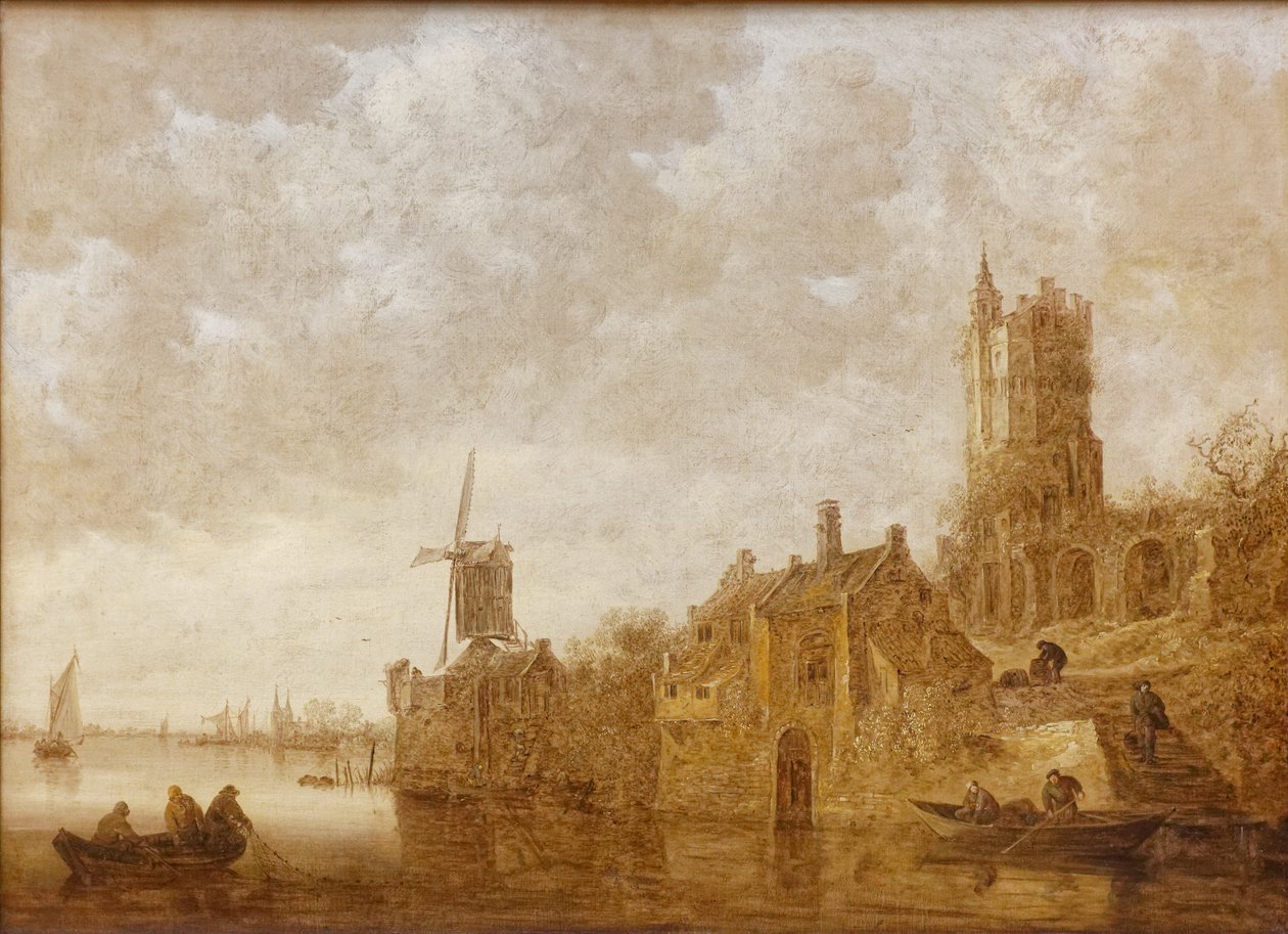 Flusslandschaft mit Mühle und Burgruine von Jan Josephsz van Goyen