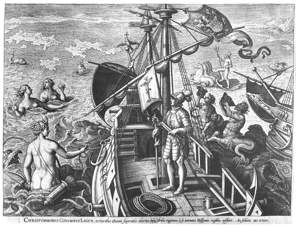 Christoph Kolumbus (1451-1506) an Bord seiner Karavelle, entdeckt Amerika von Jan van der Straet