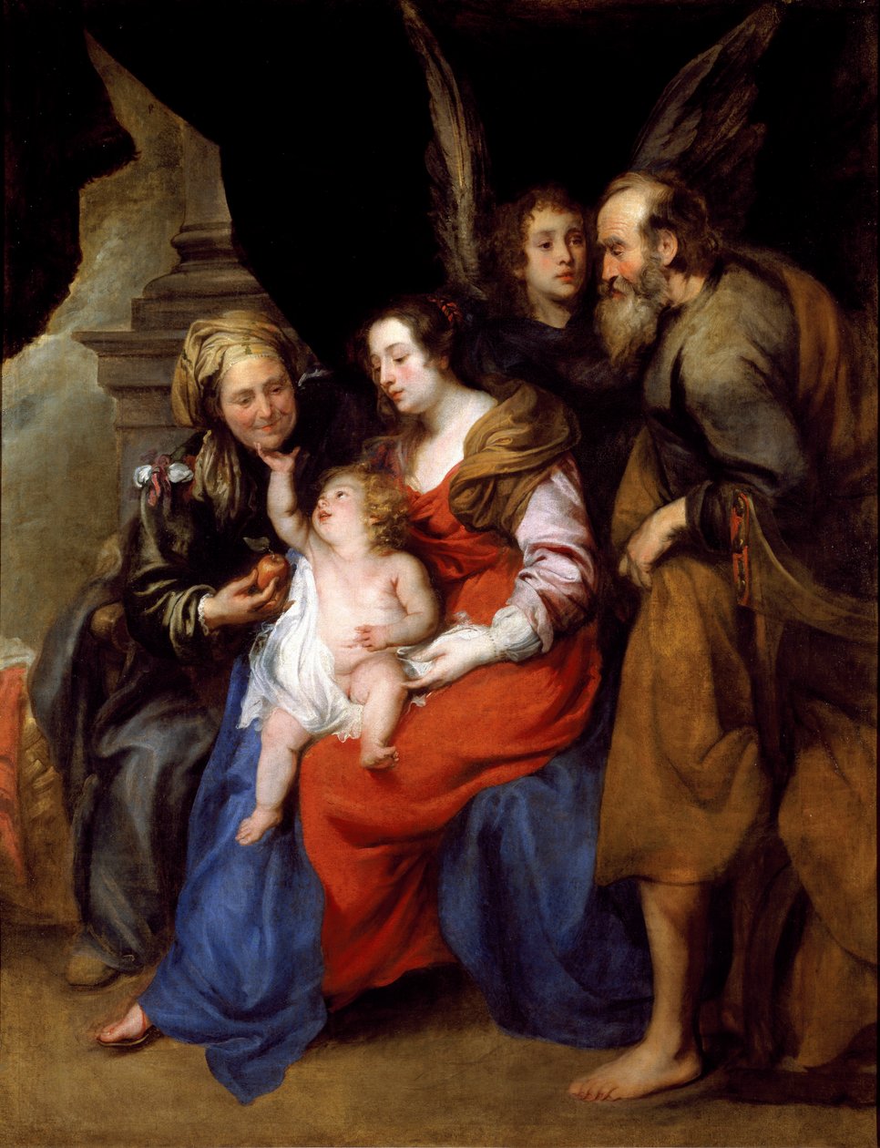 Porträt der Heiligen Familie mit der heiligen Anna, Mutter Marias, und einem Engel von Jan Roos