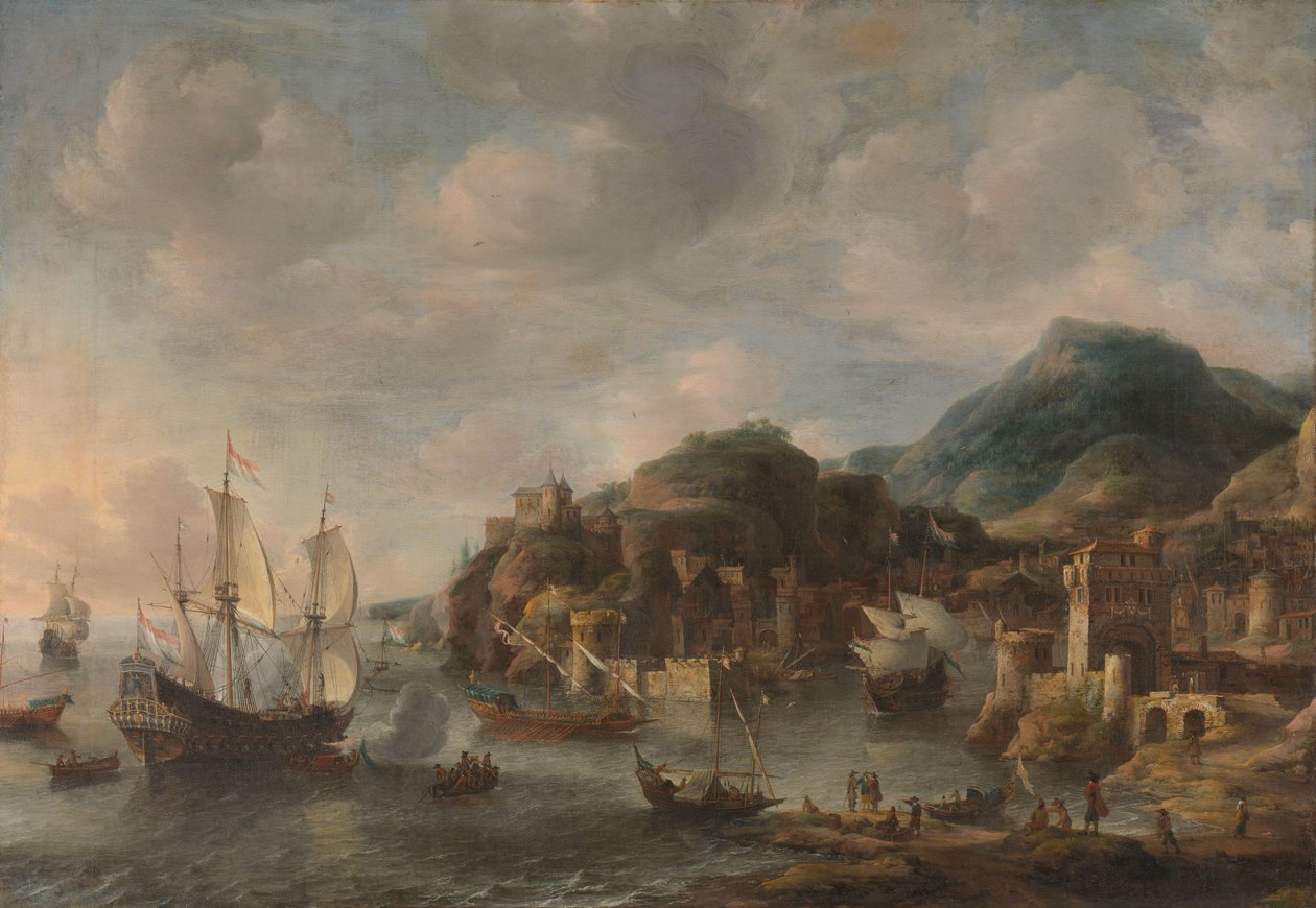 Niederländische Schiffe in einem fremden Hafen von Jan Abrahamsz. Beerstraten