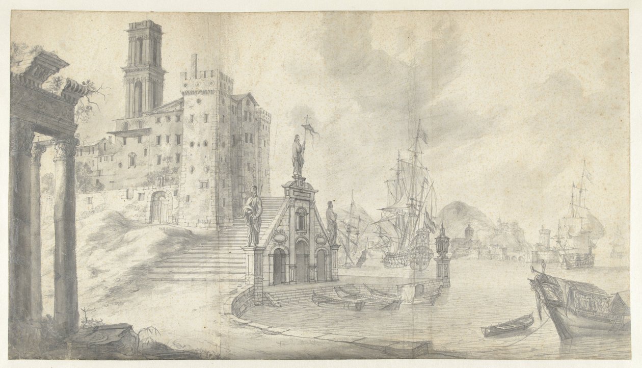 Hafenansicht in einer Stadt am Mittelmeer von Jan Abrahamsz. Beerstraten
