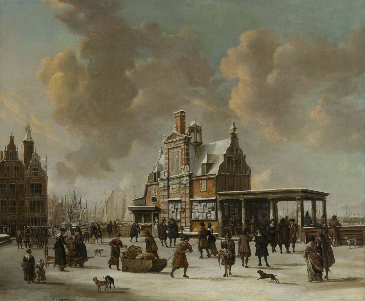 Das Paalhuis und die Nieuwe Brug, Amsterdam, im Winter von Jan Abrahamsz. Beerstraten