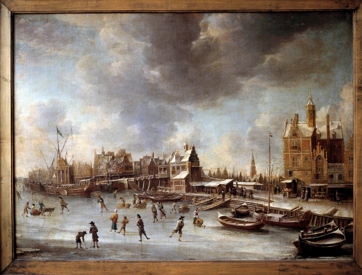 Winterlandschaft. Schlittschuhläufer auf einem zugefrorenen See von Jan Abrahamsz. Beerstraten
