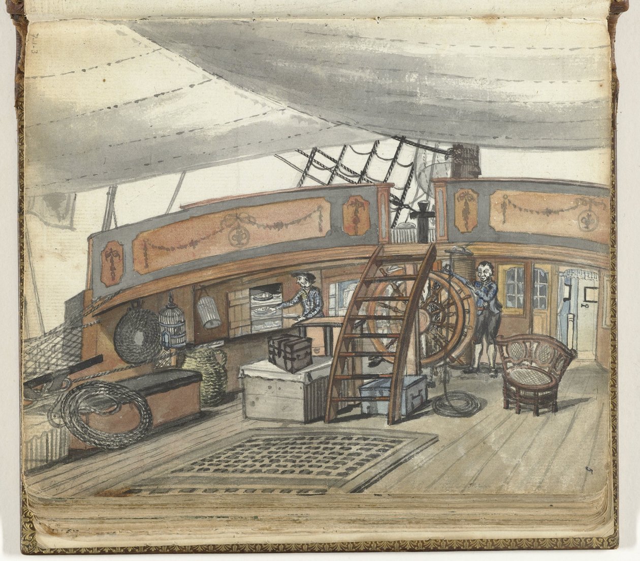 Deckansicht eines Ostindienfahrers mit Steuermann am Ruder von Jan Brandes