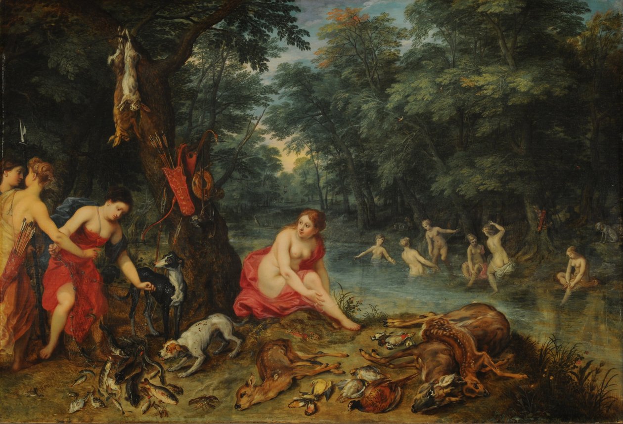 Bad der Nymphen (Die Nymphen der Diana kehren vom Fischfang zurück) von Jan Brueghel the Elder
