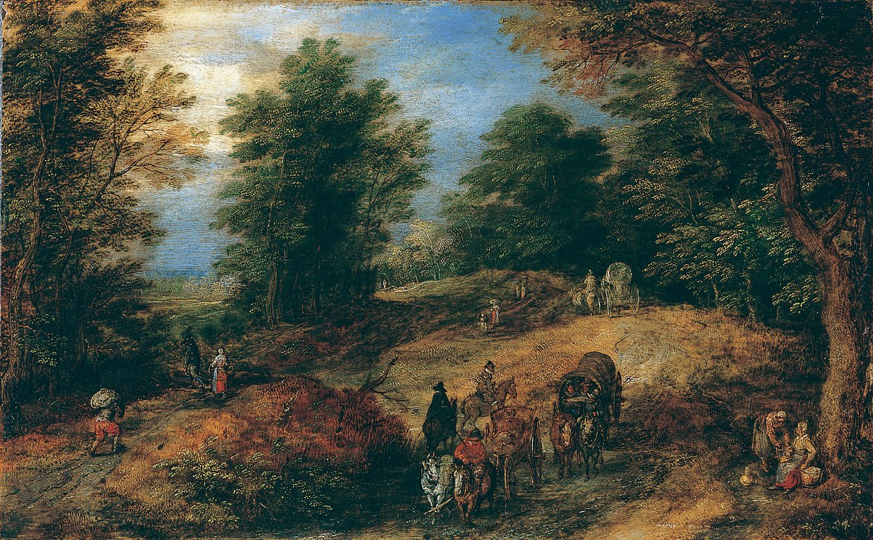 Landschaft mit Reisenden auf einem Waldweg, ca. 1607 von Jan Brueghel the Elder
