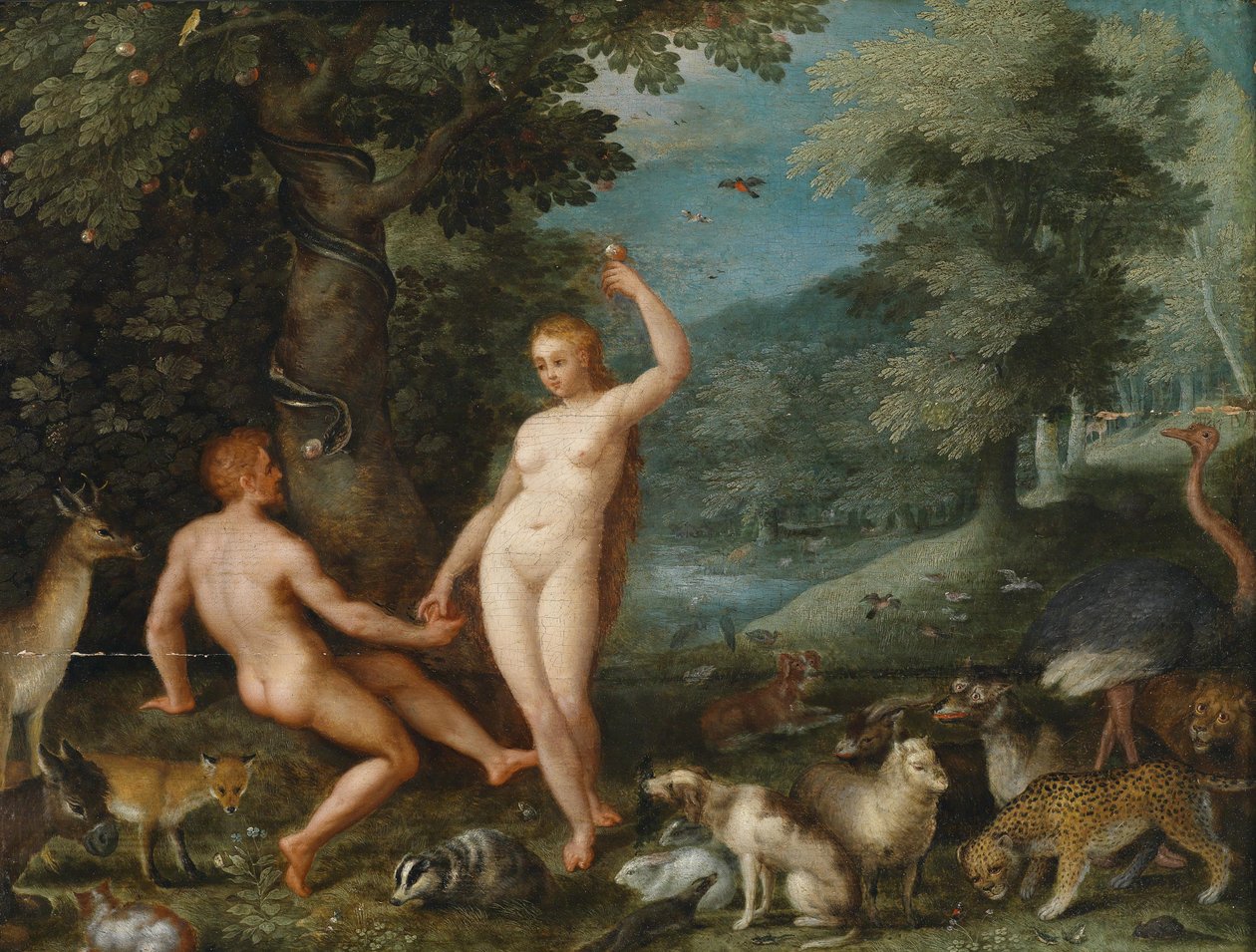 Paradieslandschaft mit Eva, die Adam verführt von Jan Brueghel the Younger
