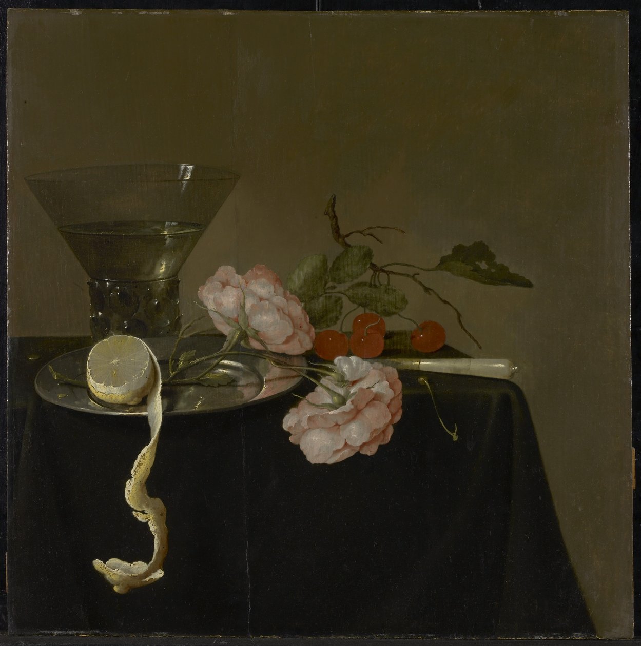 Stillleben mit Trinkglas, Obst und Rosen, ca. 1632-34 von Jan Davidsz de Heem