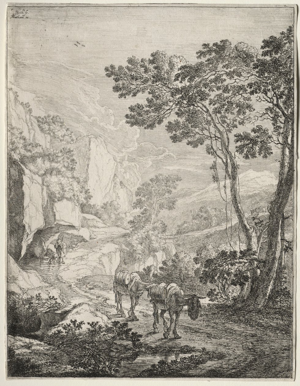 Die zwei Maultiere. Rocca Aquatico bei Ancona von Jan Dirksz Both