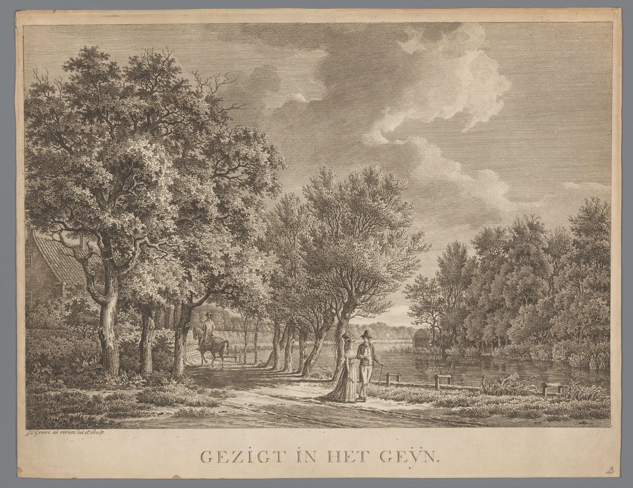 Landschaft mit einem Paar, das entlang des Ufers des Gein spaziert von Jan Evert Grave