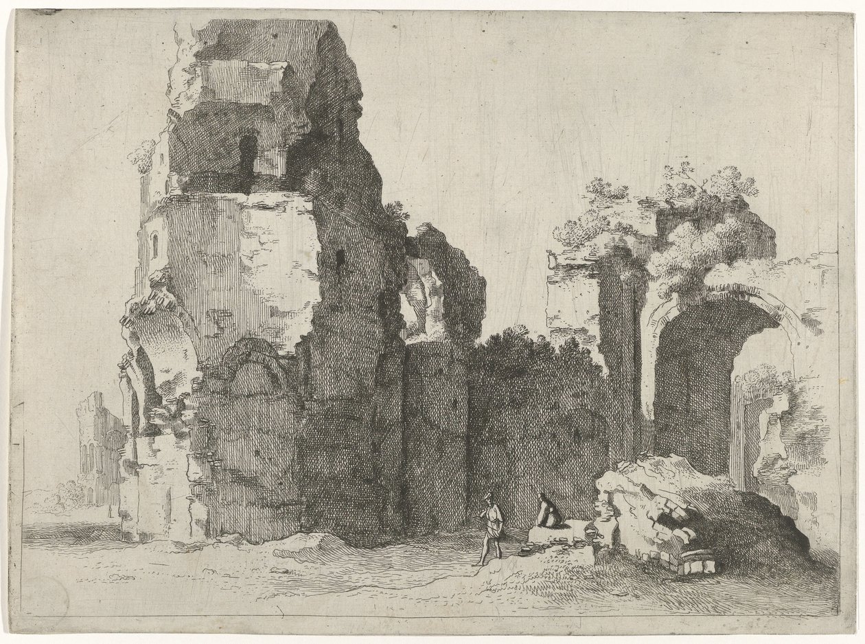 Römische Ruinen mit zwei Figuren von Jan Gerritsz. van Bronckhorst
