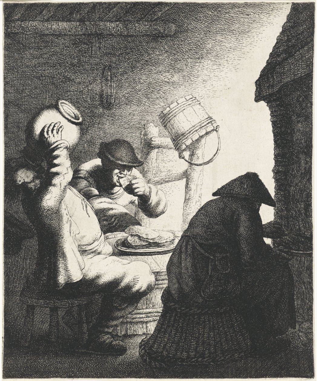 Figuren essen Pfannkuchen in einem Innenraum, Geschmack, Die fünf Sinne (Serientitel) von Jan Gillisz. van Vliet