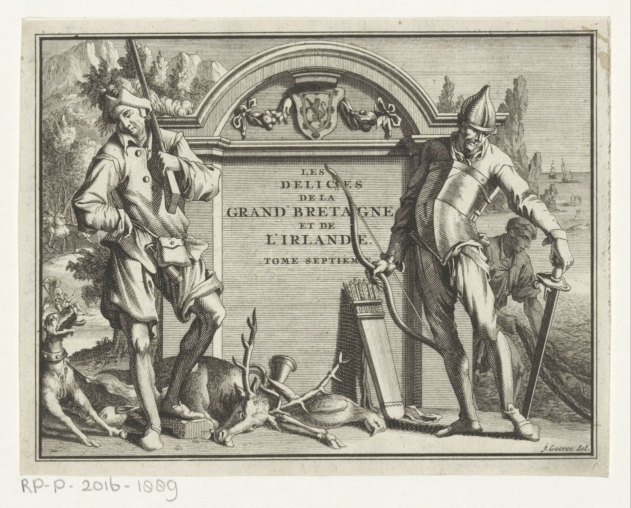 Zwei Jäger vor architektonischer Kulisse von Jan Goeree (possibly)
