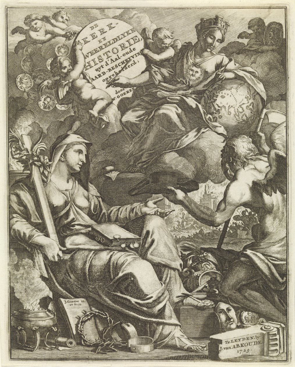 Allegorie auf die Kirchen- und Weltgeschichte (Titelblatt für Willem Goeree, De kerklyke en weereldlyke historien. 1729) von Jan Goeree