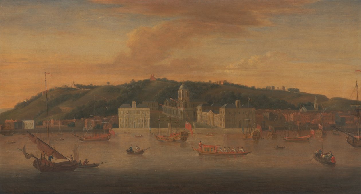 Ansicht von Greenwich vom Fluss mit vielen Booten von Jan Griffier I