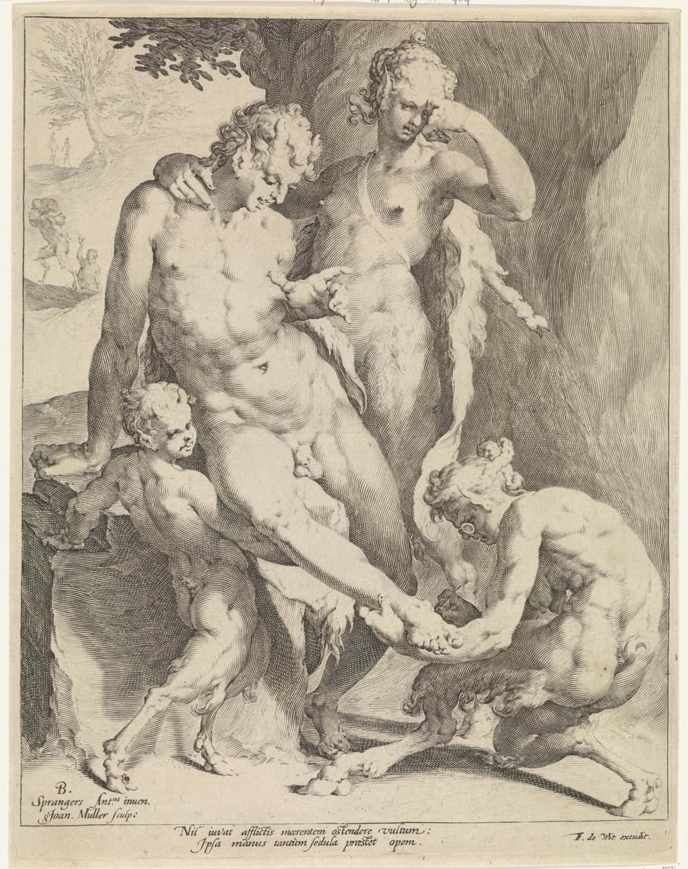 Oreaden entfernen einen Dorn aus dem Fuß eines Satyrs von Jan Harmensz. Muller