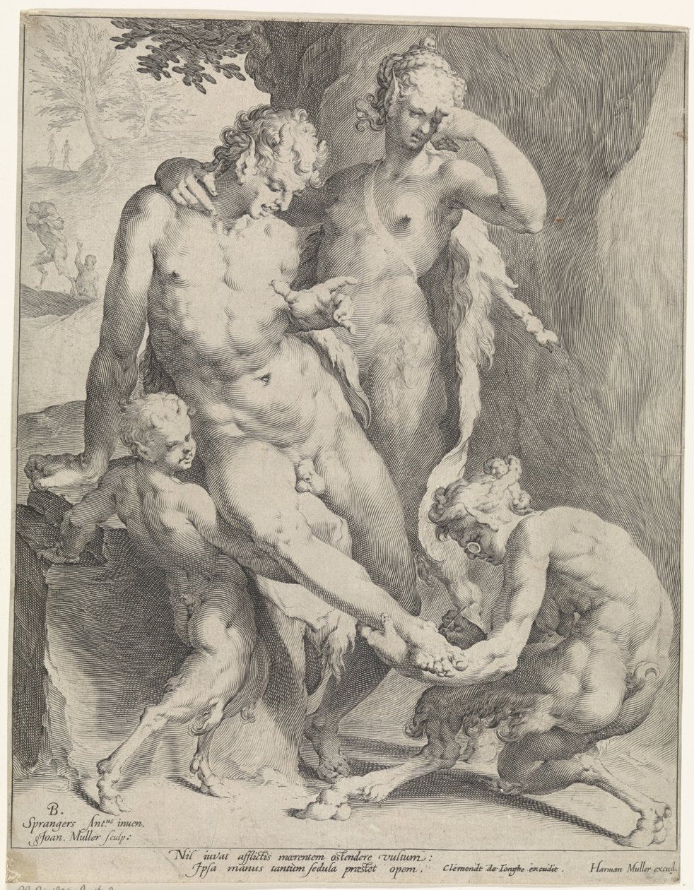 Oreaden entfernen einen Dorn aus dem Fuß eines Satyrs von Jan Harmensz. Muller