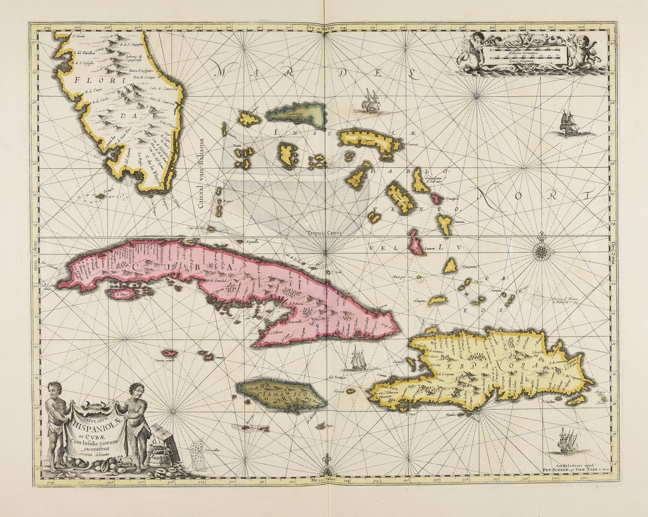 Genaue Darstellung der Inseln Hispaniola und Kuba mit umliegenden Inseln von Jan Janssonius