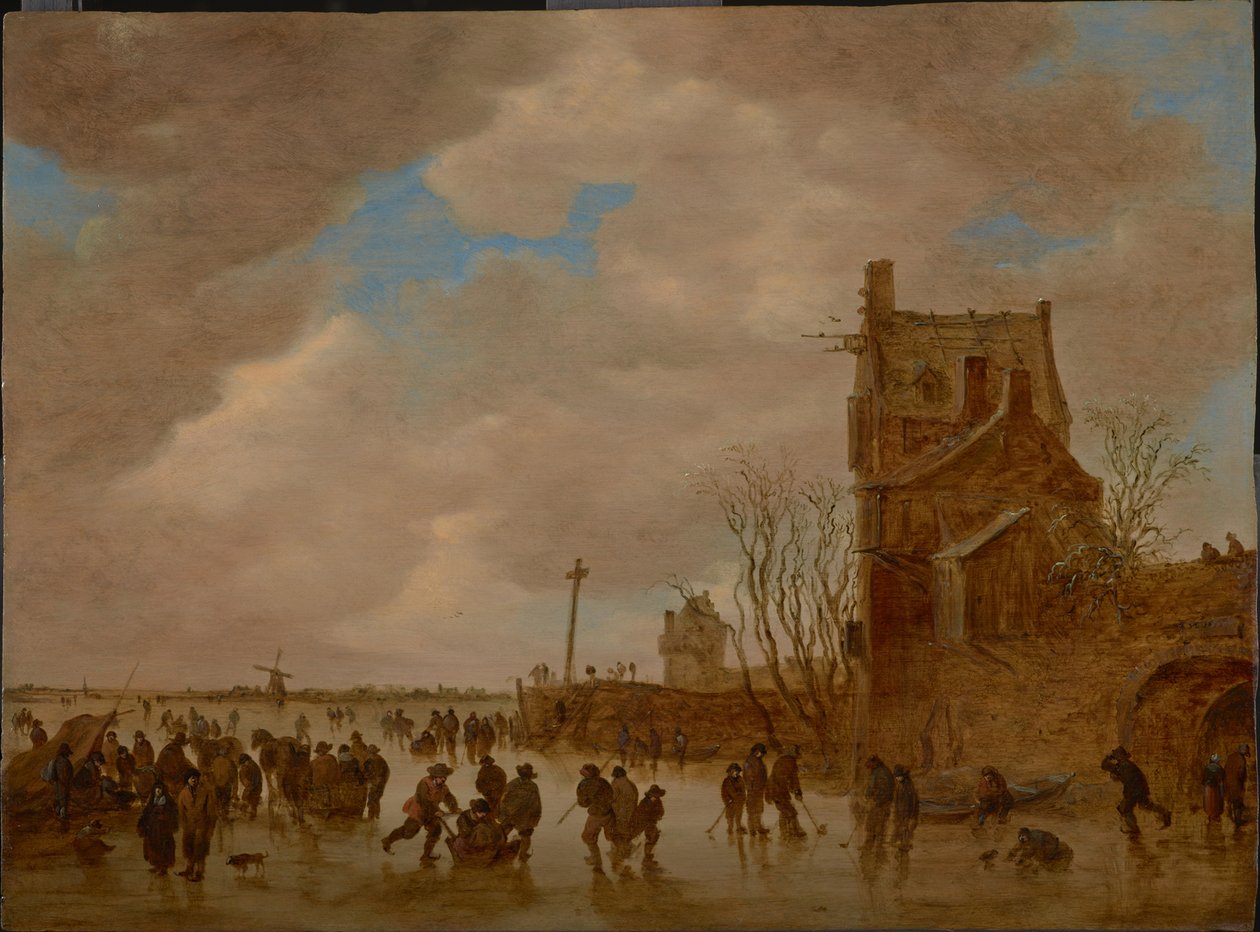 Eisvergnügen vor einem Brückenturm, 1655 von Jan Josefsz Goyen van