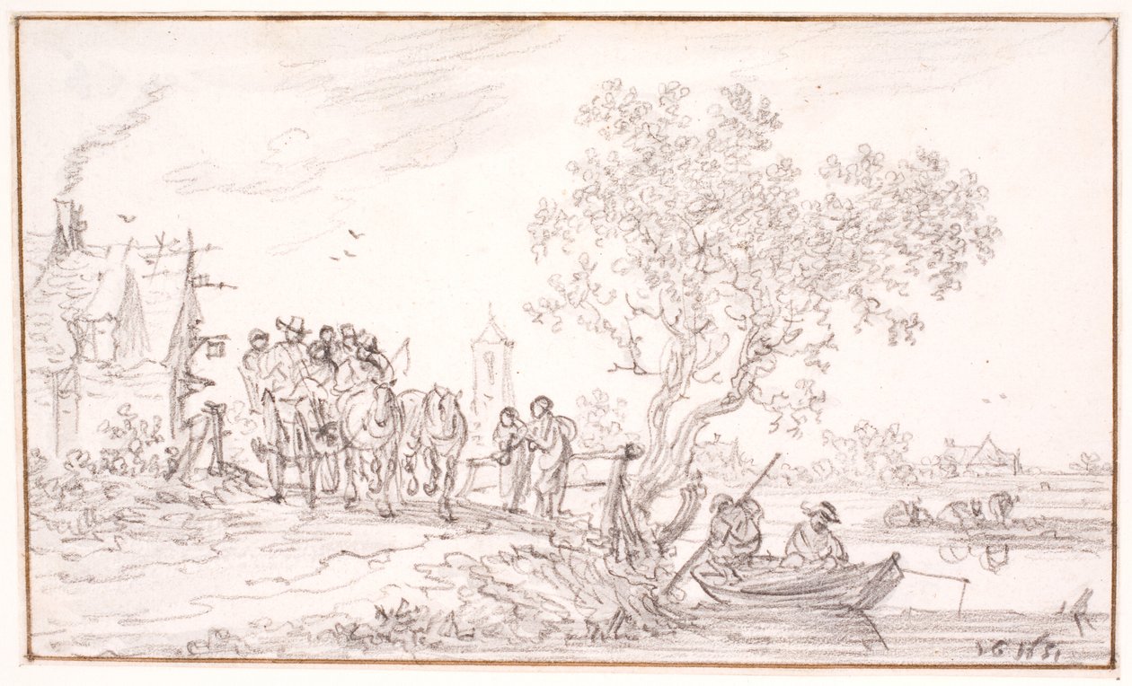 Ein Wagen mit Reisenden bei einem Gasthof von Jan Josefsz van Goyen