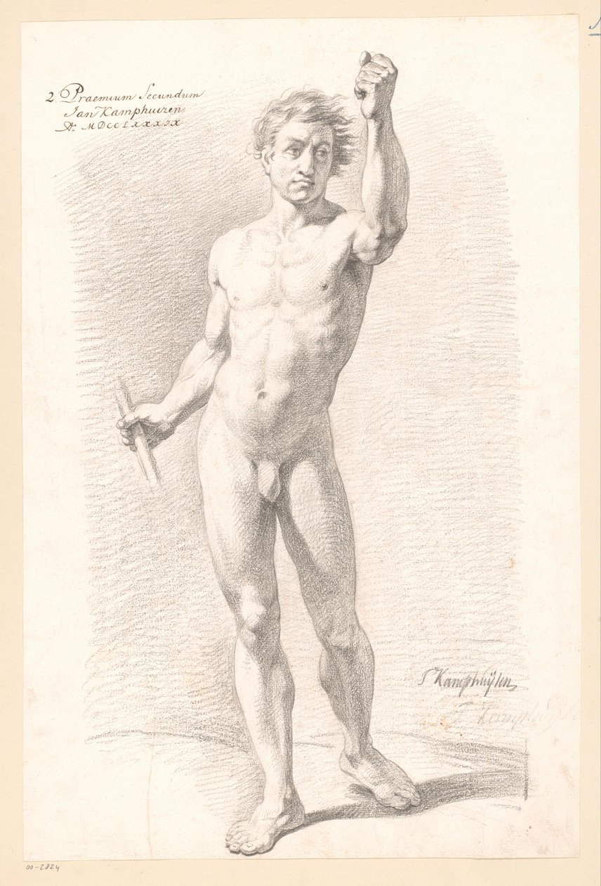 Stehender männlicher Akt, von vorne gesehen (2. Preis 1789) von Jan Kamphuijsen