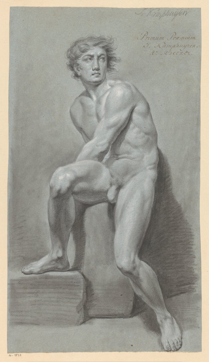 Sitzender männlicher Akt, von vorne gesehen (1. Preis 1791) von Jan Kamphuijsen